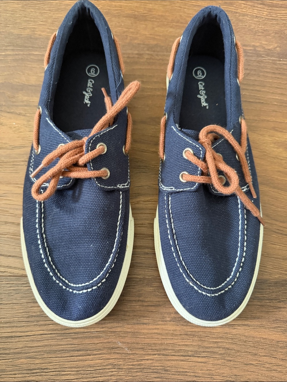 Cat & Jack Navy Canvas Boat Shoes with Brown Laces